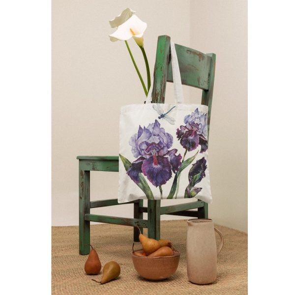 Watercolor Dragonfly & Iris Bouquet Fabric Panel - White Online Sale - Image 5