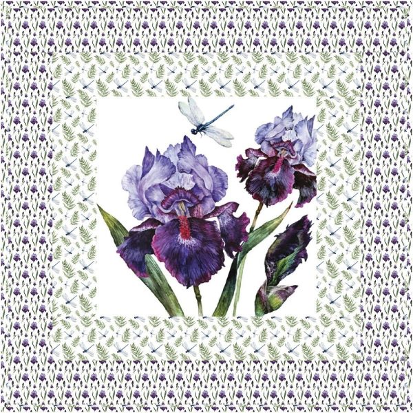 Watercolor Dragonfly and Allover Iris Wall Hanging Lap Quilt Kit - 42  x 42  Supply
