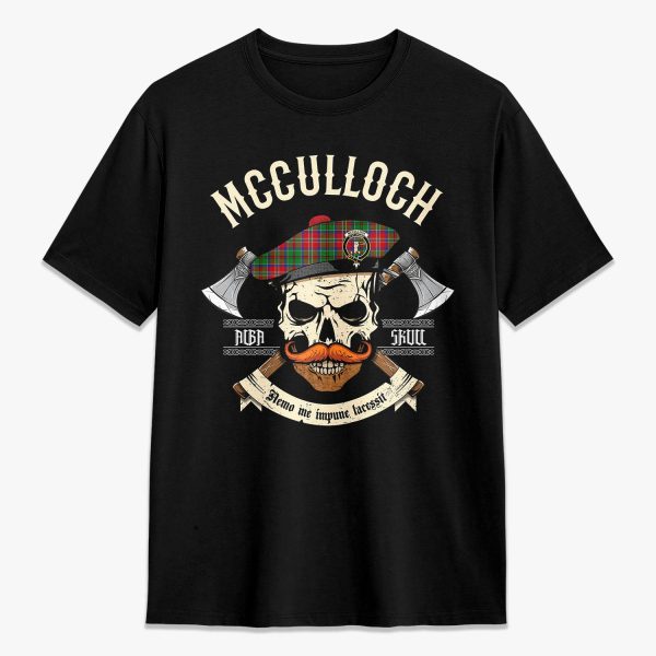 McCulloch Tartan Crest 2D T-shirt - Alba Skull Style For Sale
