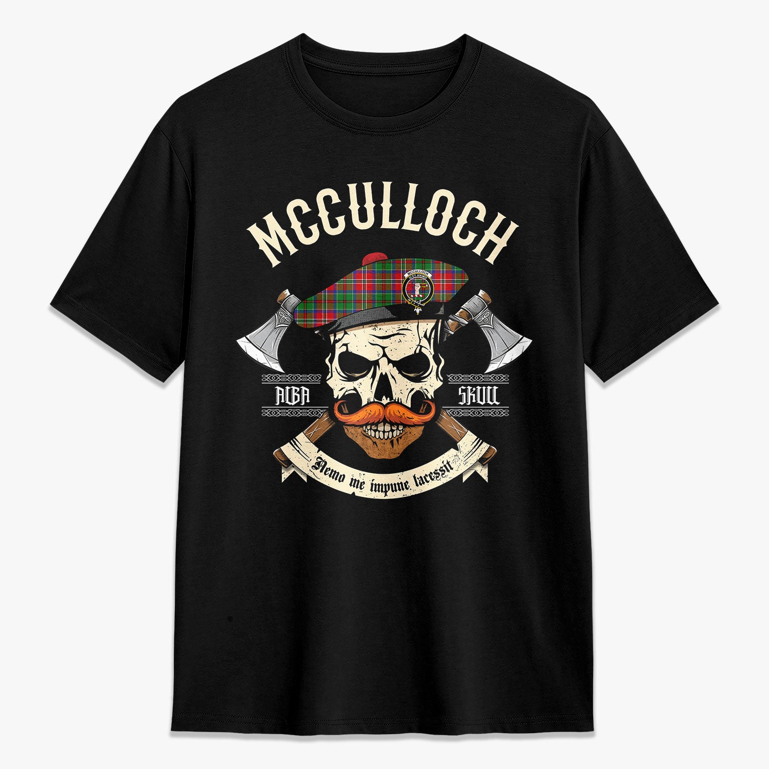 McCulloch Tartan Crest 2D T-shirt – Alba Skull Style For Sale