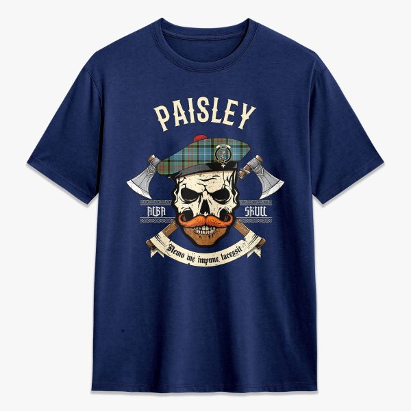 Paisley District Tartan Crest 2D T-shirt - Alba Skull Style For Cheap - Image 3
