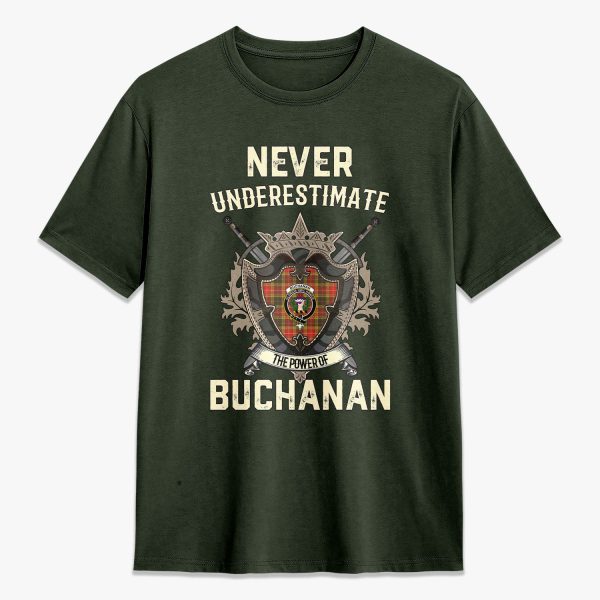 Buchanan Old Set Weathered Tartan Crest 2D T-shirt - Never Underestimate Style For Sale - Image 5