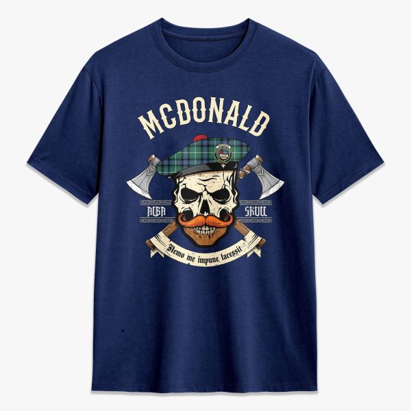 McDonald of the Isles Hunting Ancient Tartan Crest 2D T-shirt - Alba Skull Style For Sale - Image 3