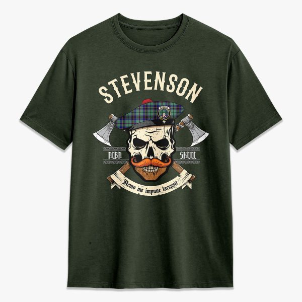 Stevenson Tartan Crest 2D T-shirt - Alba Skull Style on Sale - Image 5