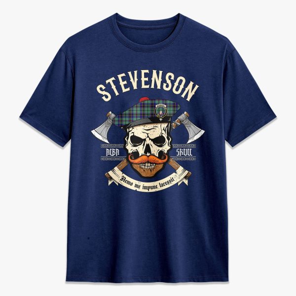 Stevenson Tartan Crest 2D T-shirt - Alba Skull Style on Sale - Image 3