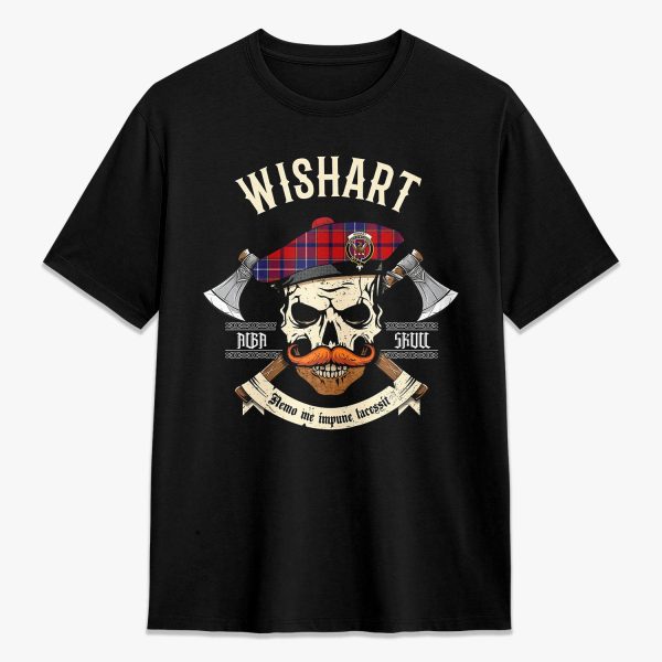 Wishart Dress Tartan Crest 2D T-shirt - Alba Skull Style on Sale