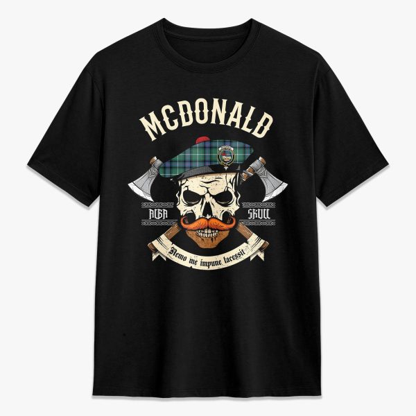 McDonald of the Isles Hunting Ancient Tartan Crest 2D T-shirt - Alba Skull Style For Sale