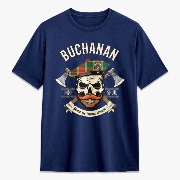 Buchanan Old Sett Tartan Crest 2D T-shirt - Alba Skull Style Online Hot Sale - Image 3