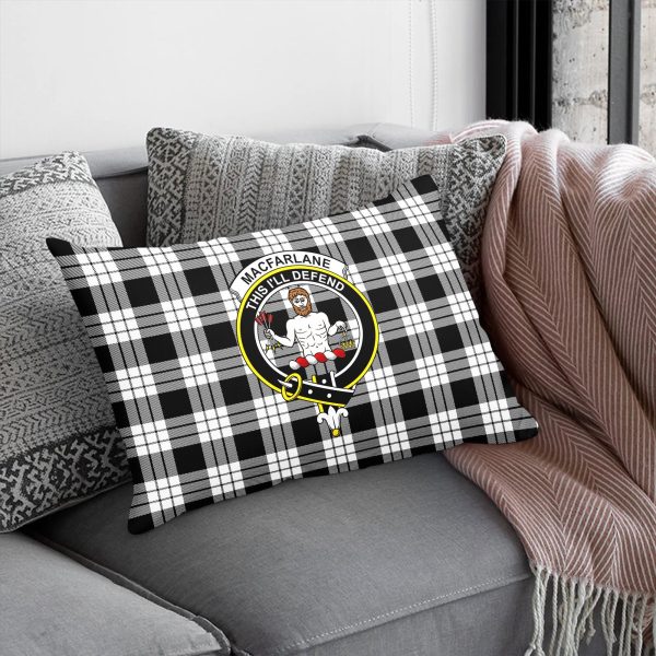 MacFarlane Black - White Tartan Crest Pillow Cover For Sale - Image 5
