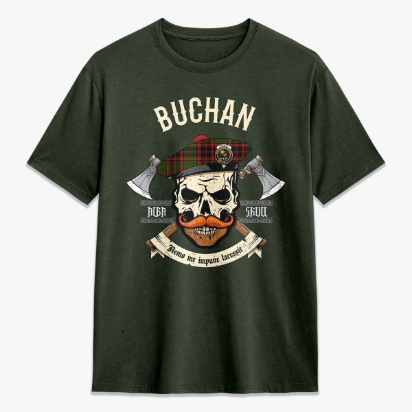 Buchan Modern Tartan Crest 2D T-shirt - Alba Skull Style Online Sale - Image 5