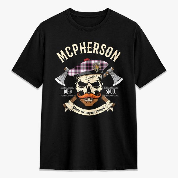 McPherson Hunting Modern Tartan Crest 2D T-shirt - Alba Skull Style Discount