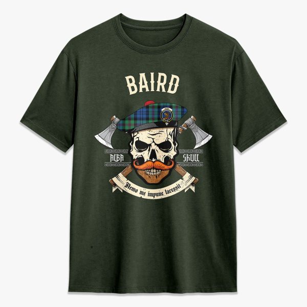Baird Ancient Tartan Crest 2D T-shirt - Alba Skull Style Discount - Image 5