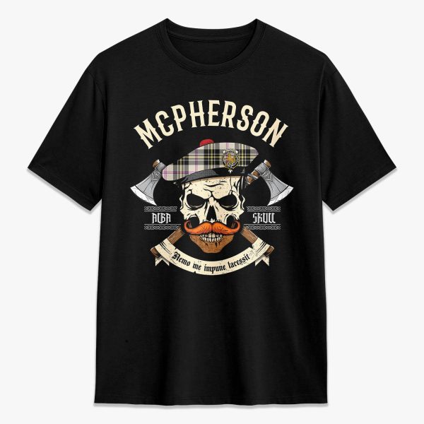 McPherson Dress Ancient Tartan Crest 2D T-shirt - Alba Skull Style Online