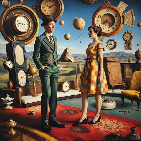 Man and Woman with Clocks Online Sale